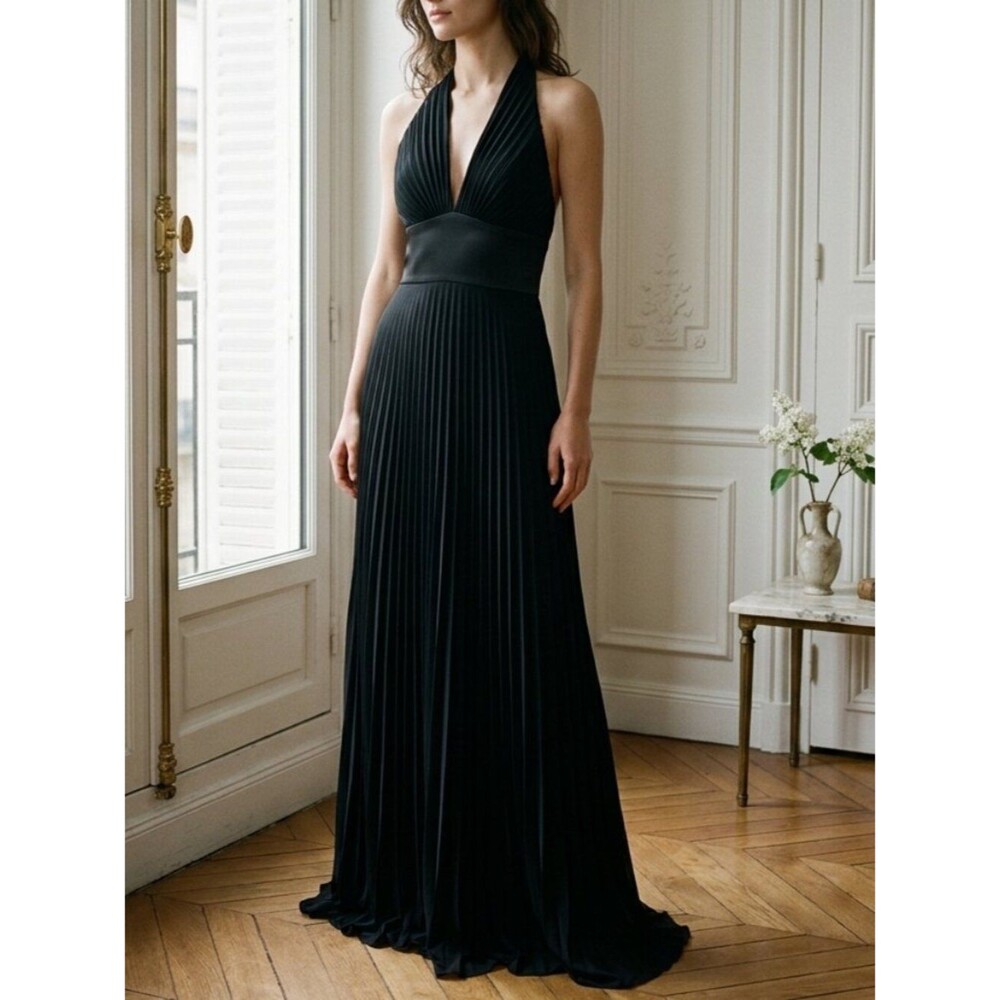 A.B S. Evenings Elegant Black Halter Pleated Evening Dress Size 10